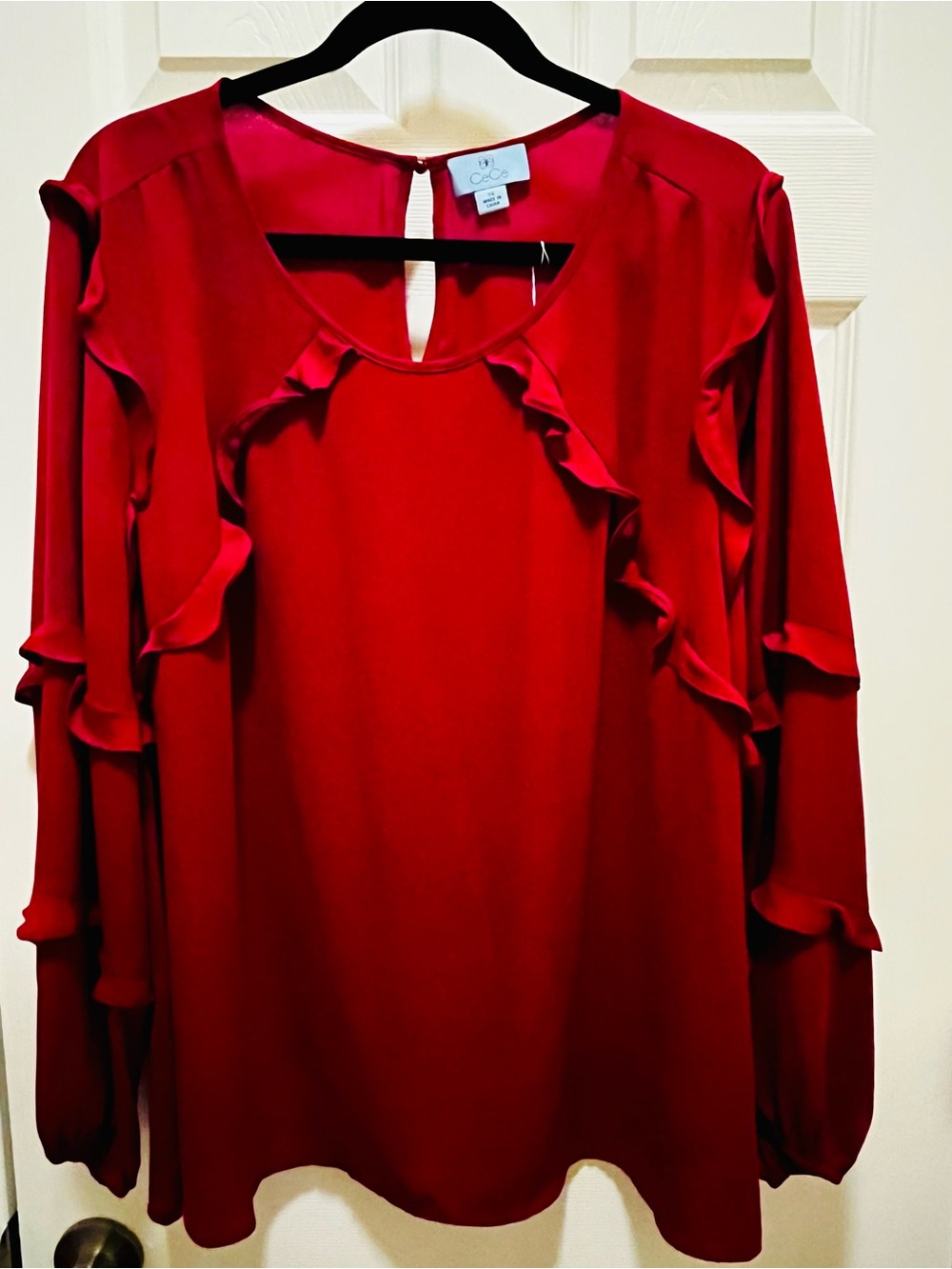 CECE Red Ruffle Long-Sleeve Blouse Dress